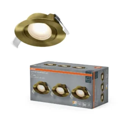 OSRAM LED-Einbauspot 3er-Set, click-CCT, 120° messing Ø 9 cm