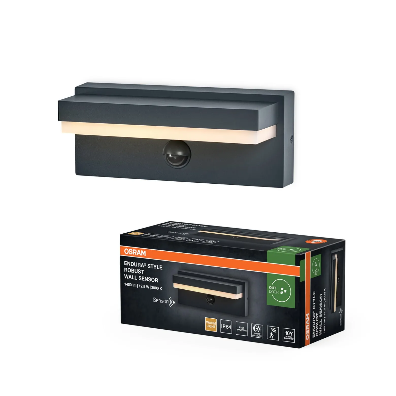 OSRAM Wandlampe ENDURA STYLE ROBUST, Sensor, dunkelgrau IP54