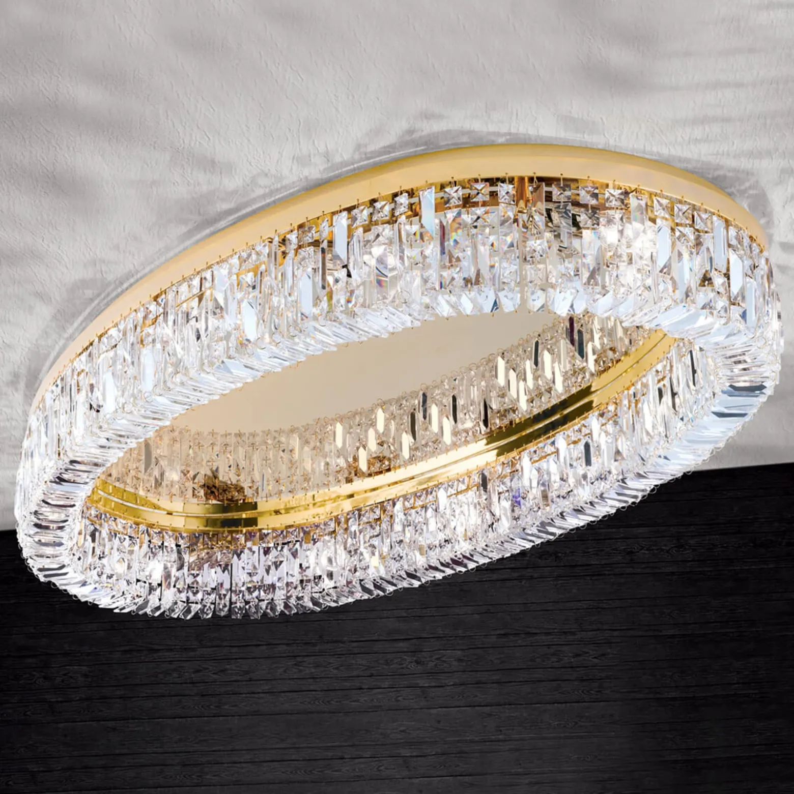 Ovale Premium-Deckenleuchte Ring mit Kristallen