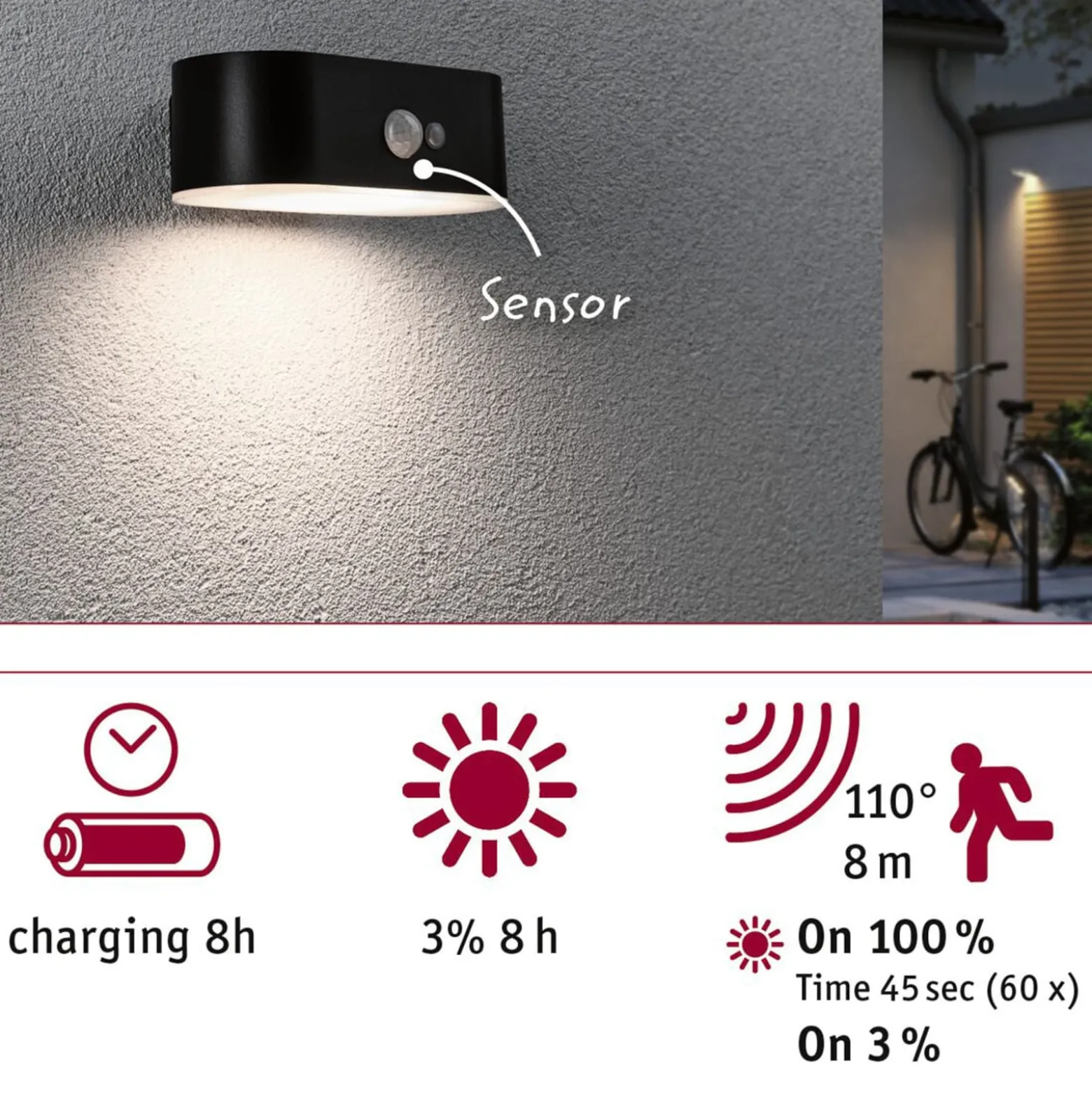 Paulmann Adya Außenwandlampe Solar Sensor