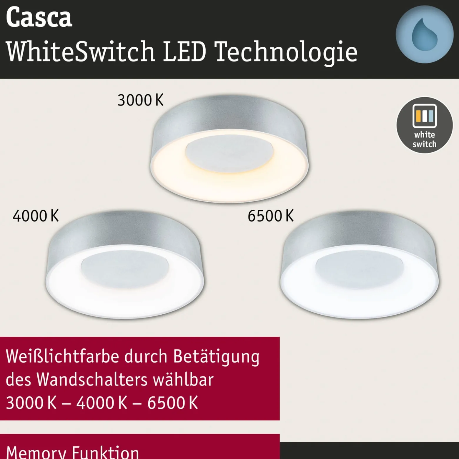 Paulmann HomeSpa Casca LED-Deckenlampe, weiß/Alu, IP44