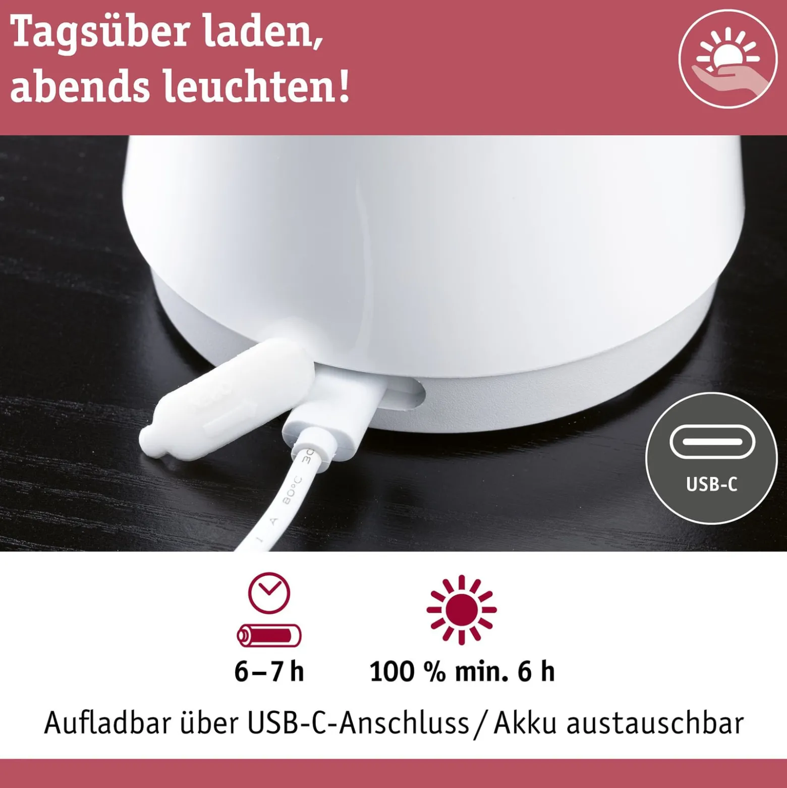 Paulmann LED-Akku-Tischleuchte Onzo, weiß, Kunststoff, IP44