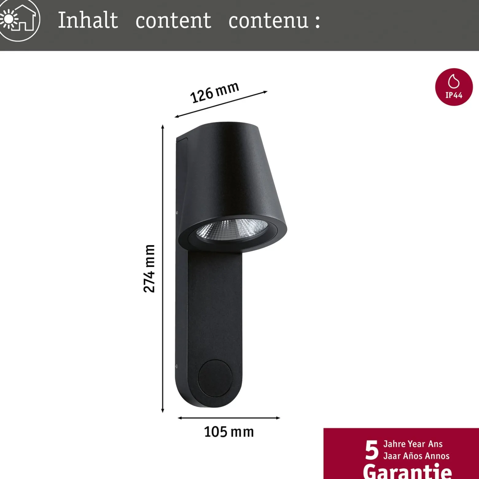 Paulmann LED-Außenwandleuchte Caissa, Aluminium, Sensor