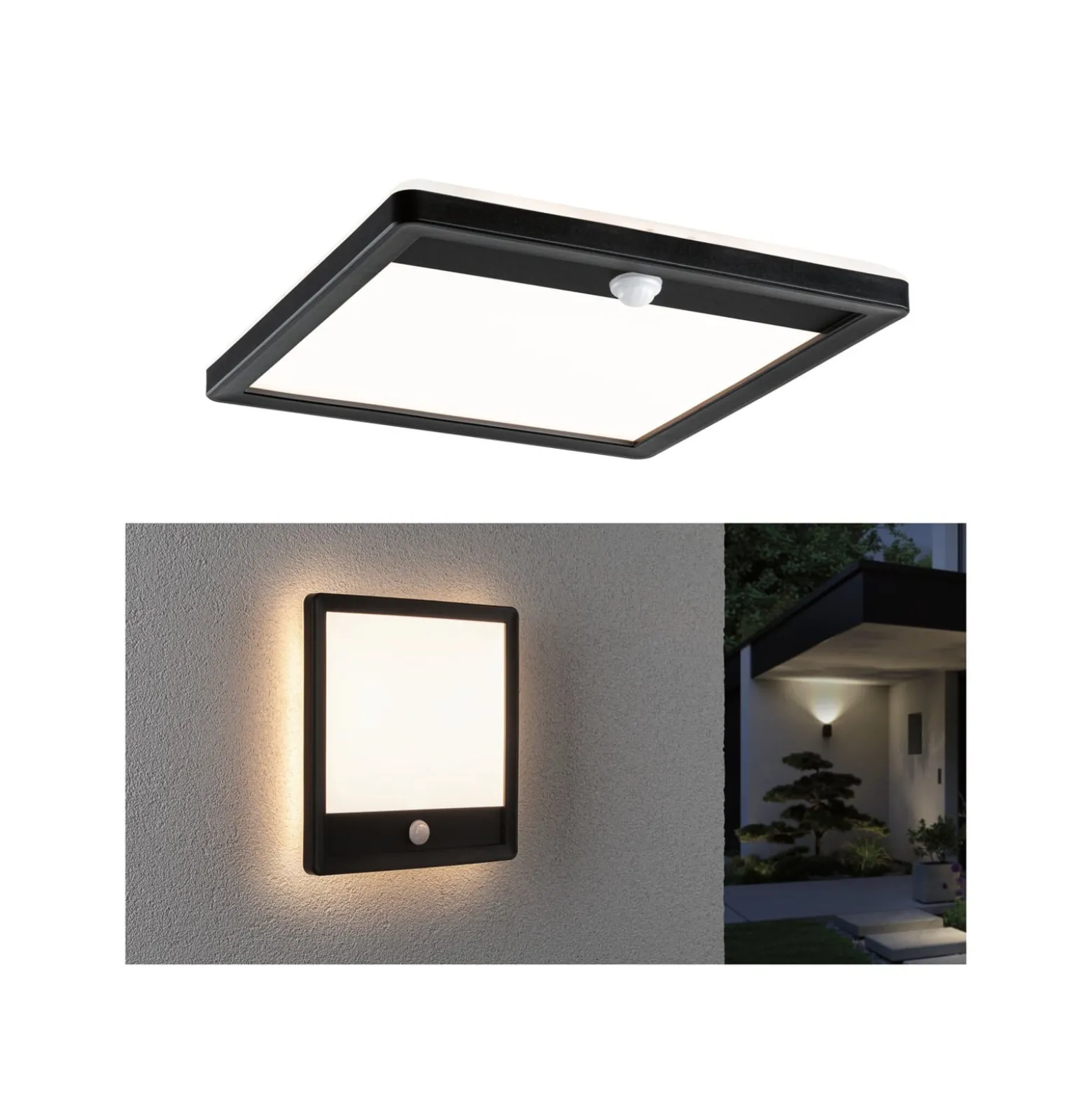 Paulmann LED-Außenwandleuchte Lamina, schwarz, Sensor, IP44