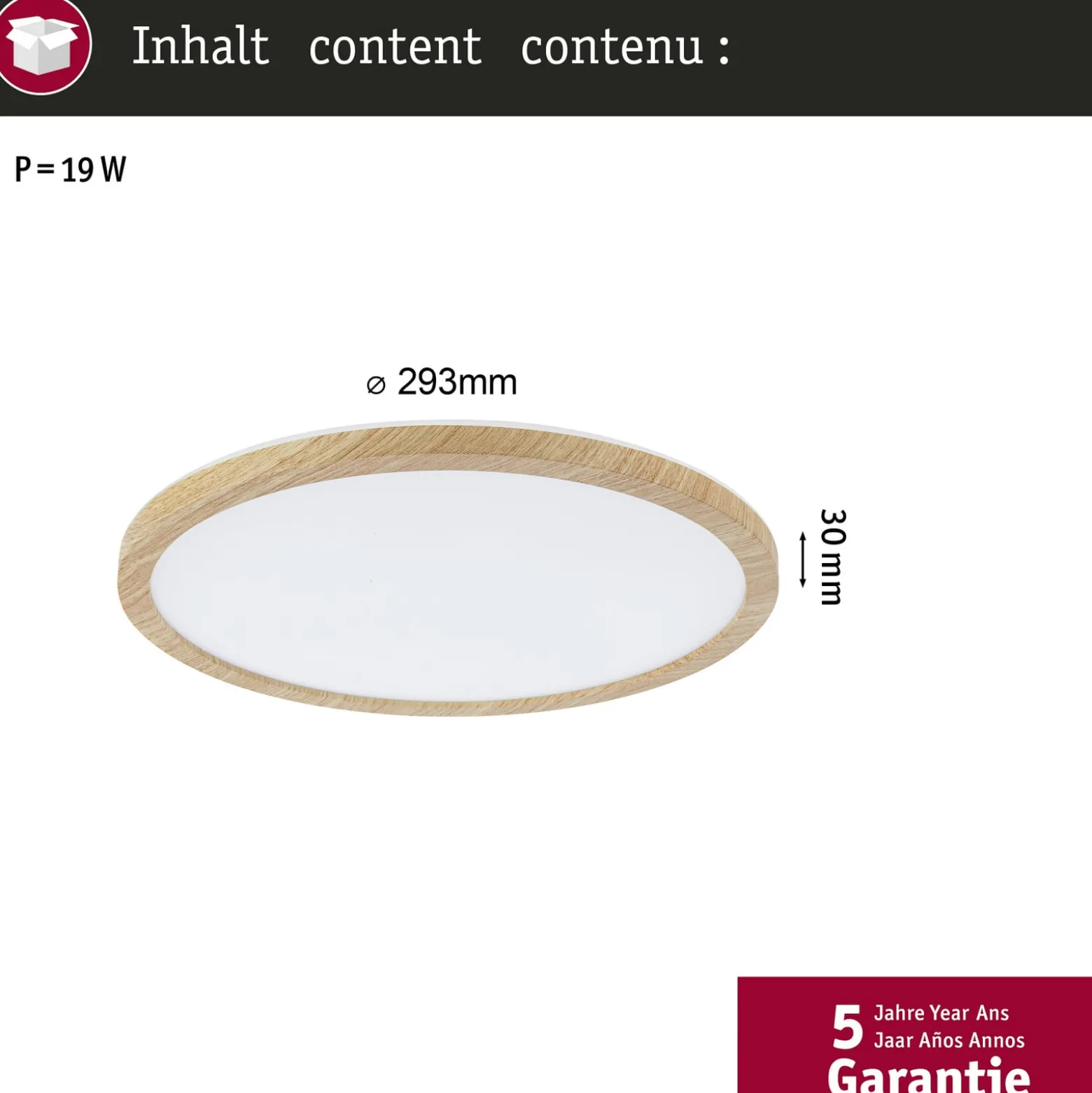 Paulmann LED-Deckenlampe Atria Shine Ø29cm eiche IP44 3.000K