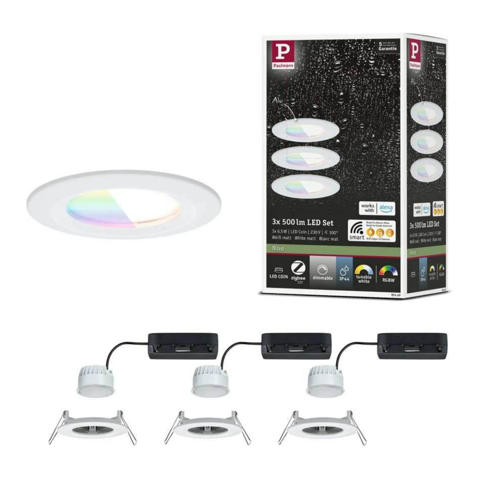 Paulmann LED-Einbauspot Nova Coin Smart weiß RGBW 3er 7,8cm