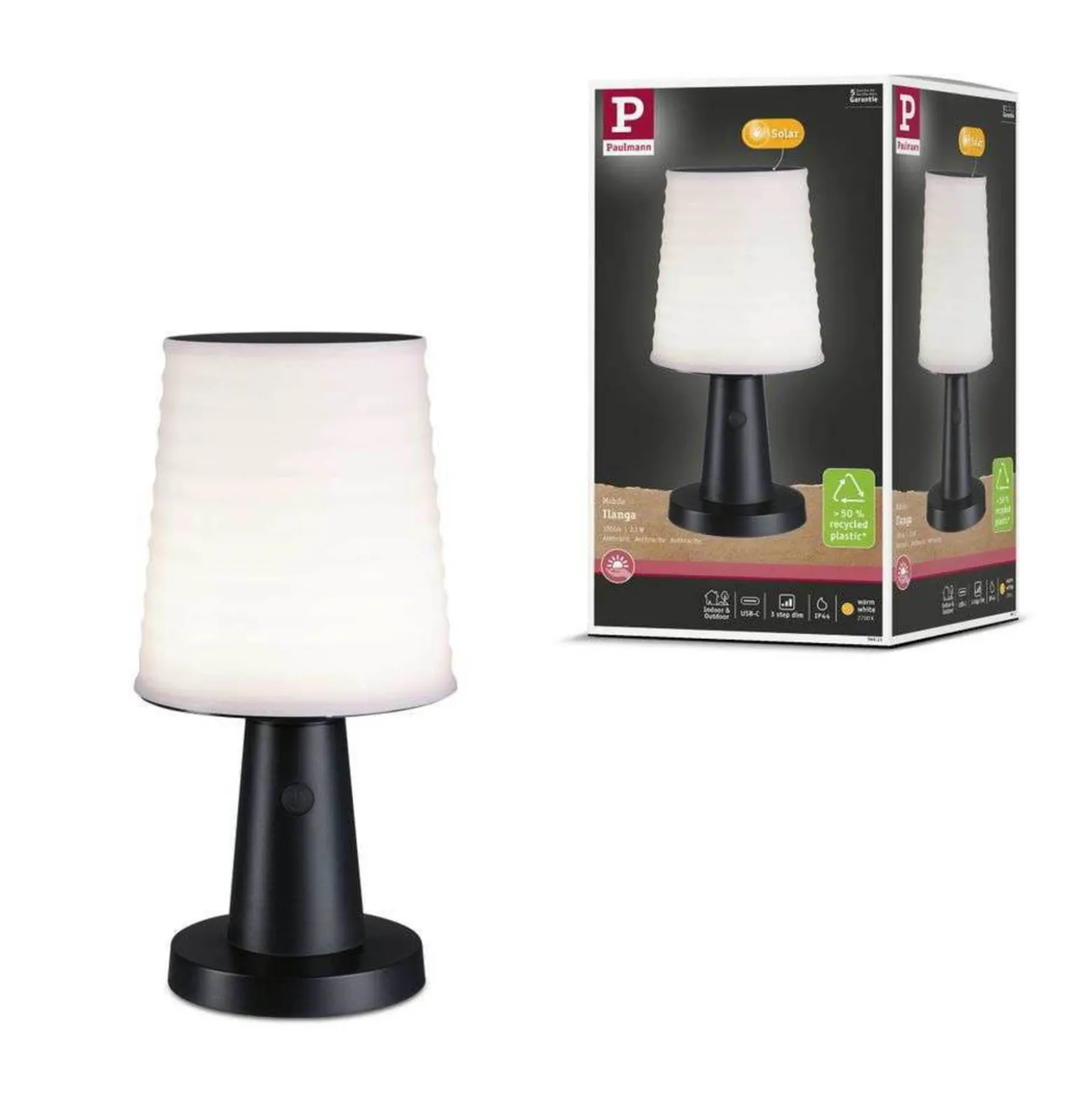 Paulmann LED-Solar-Tischlampe Ilanga, anthrazit, 30 cm, IP44