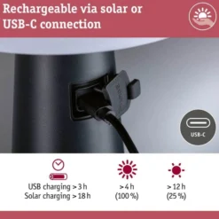 Paulmann LED-Solar-Tischlampe Ilanga, anthrazit, 30 cm, IP44