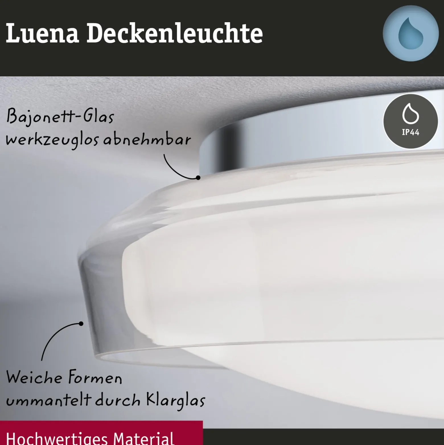 Paulmann Luena LED-Deckenleuchte, IP44, chrom, Ø 25 cm