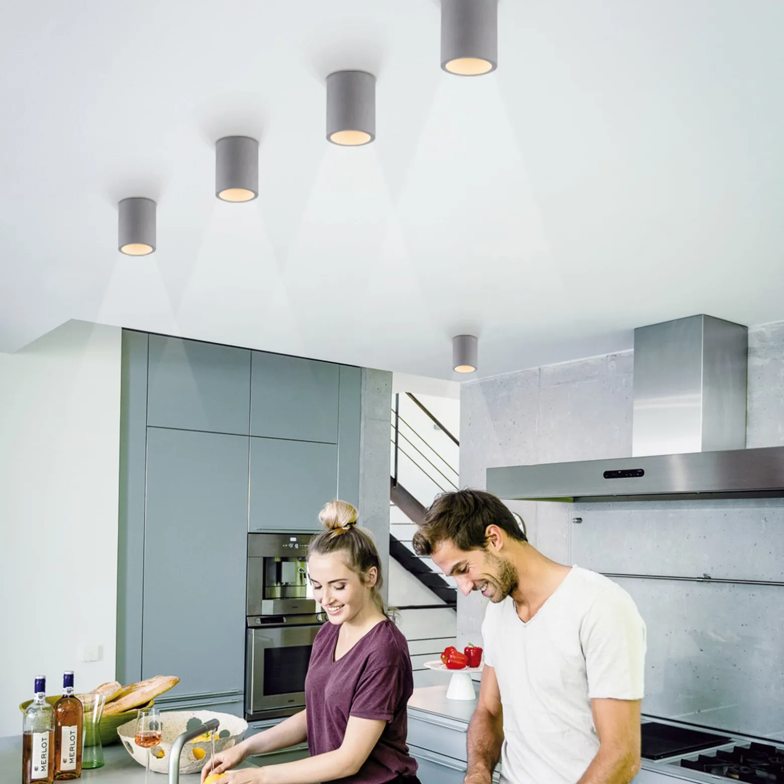 Paul Neuhaus Deckenlampe Eton, grau, Beton, Ø 11 cm, GU10