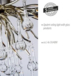 Paul Neuhaus Deckenleuchte Icicle, Glasbehang, 4-fl., silber