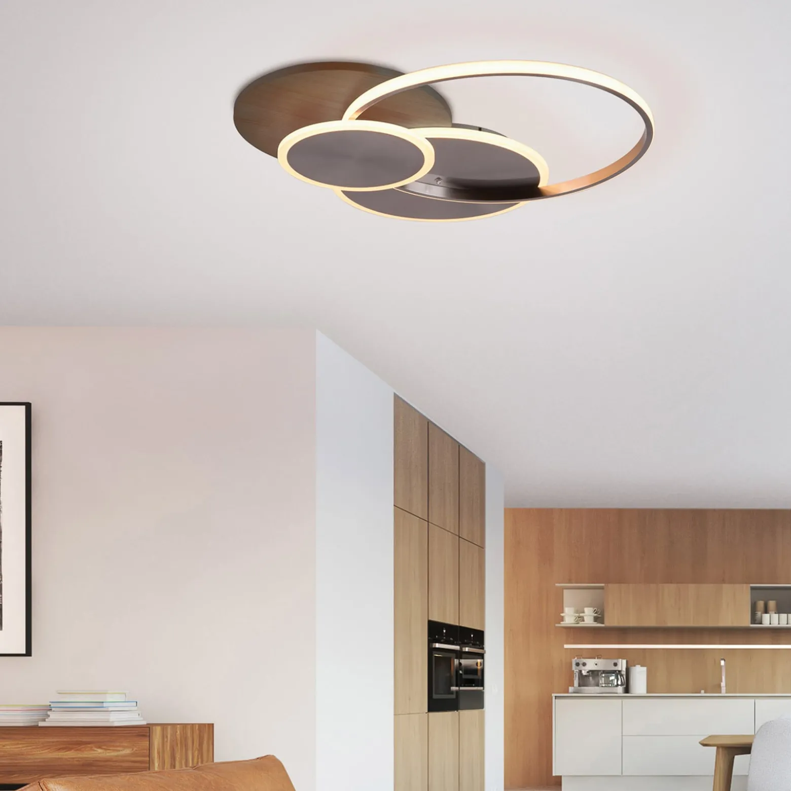 Paul Neuhaus LED-Deckenlampe Palma, Holz, CCT, 65cm, dimmbar