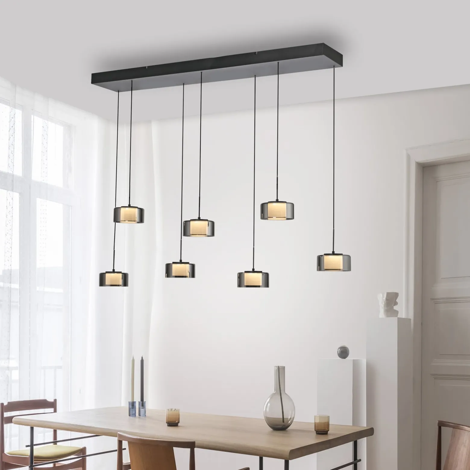 Paul Neuhaus LED-Hängelampe Rika, 135 cm, Glas, dimmbar
