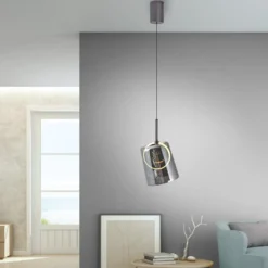 Paul Neuhaus LED-Pendellampe Zula, rauchgrau, Ø 15 cm, Glas