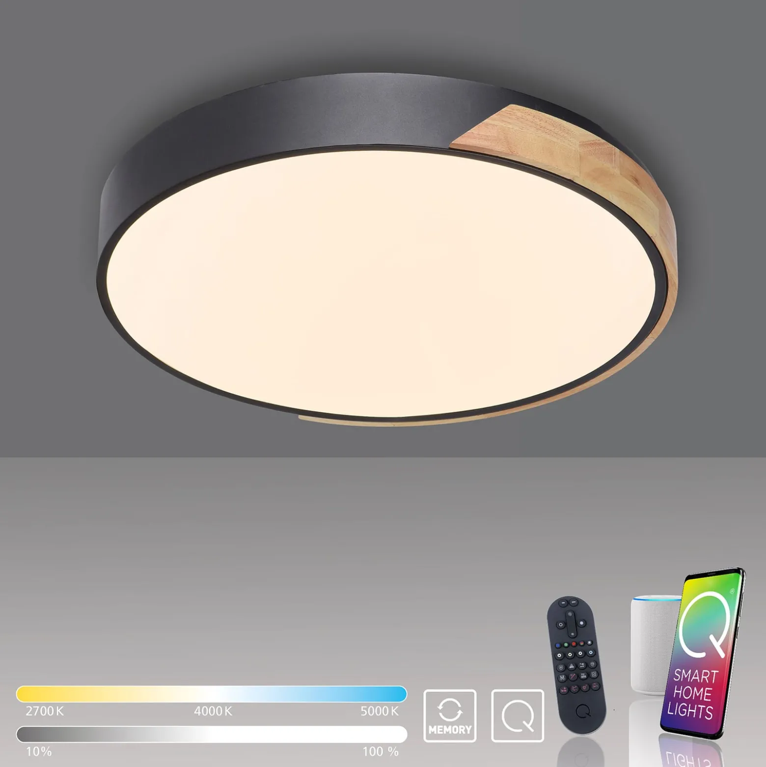 Paul Neuhaus Q-BILA LED-Deckenlampe, schwarz/eiche