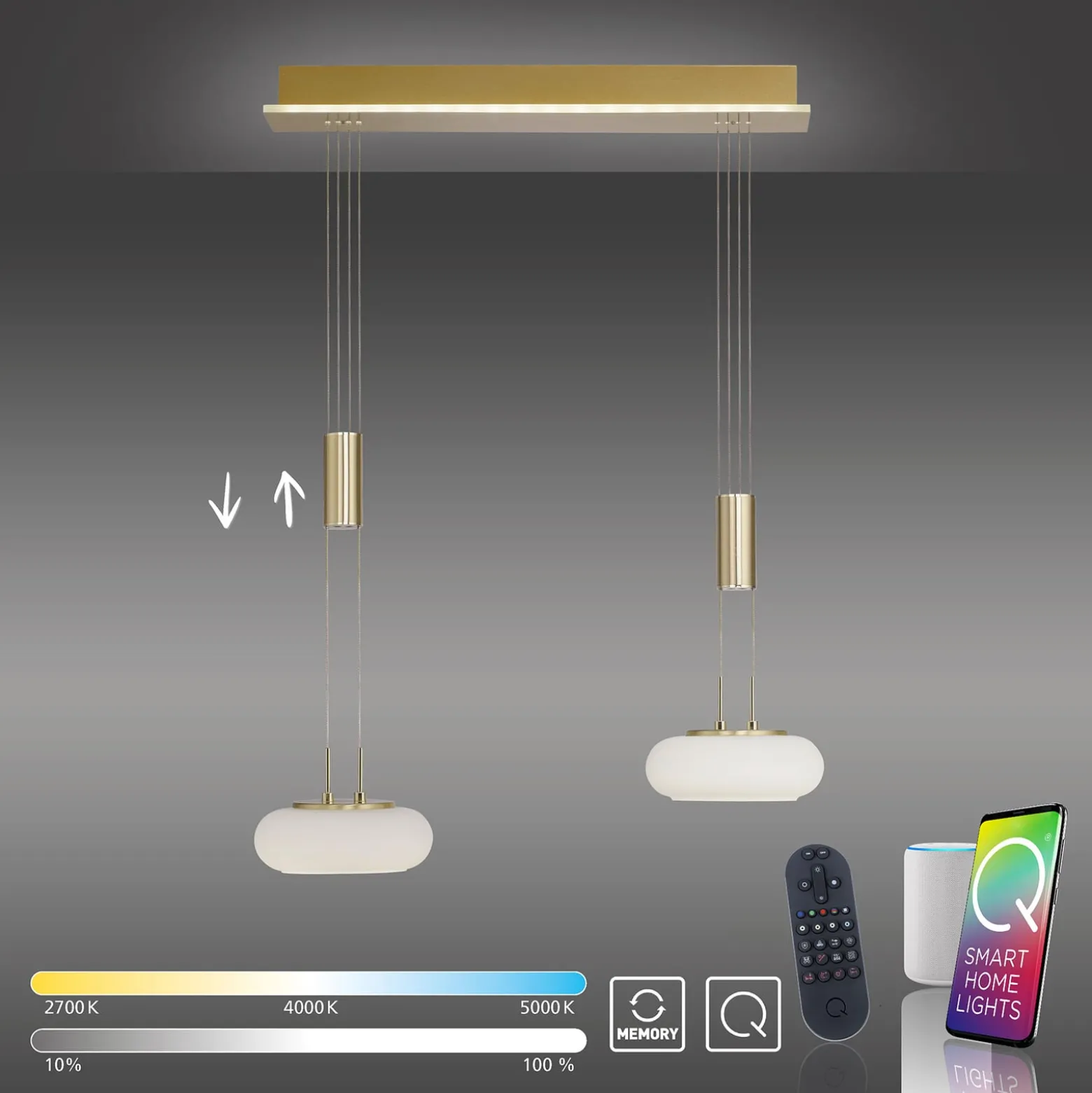Paul Neuhaus Q-ETIENNE LED-Hängelampe 2fl, messing