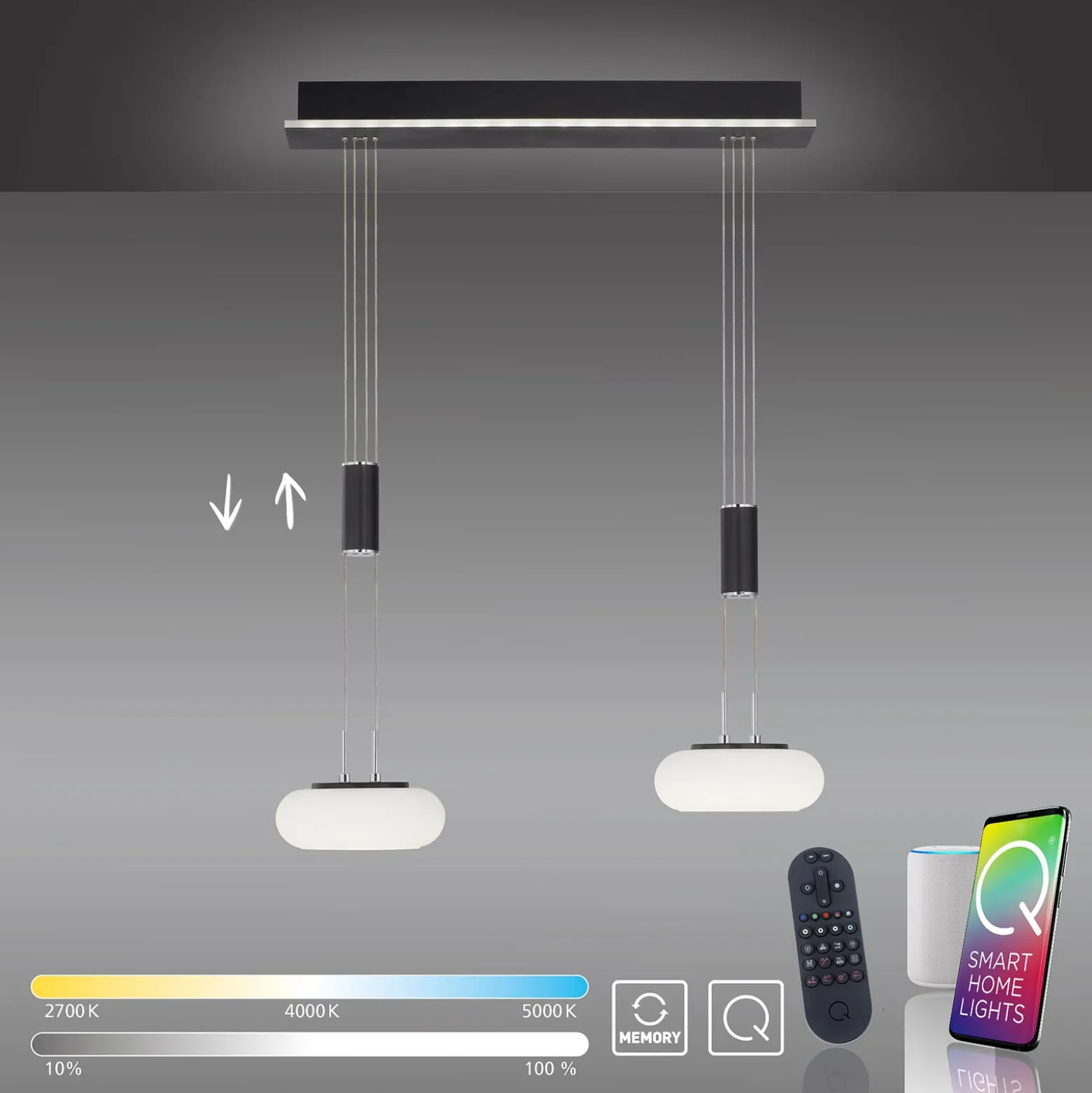 Paul Neuhaus Q-ETIENNE LED-Hängelampe 2fl, schwarz