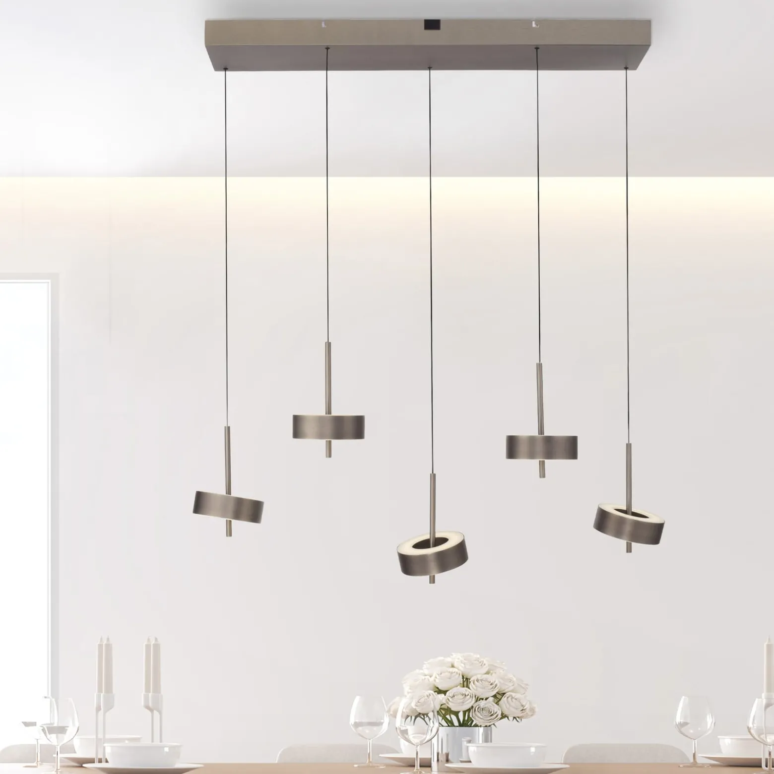 Paul Neuhaus Smart-LED-Hängelampe Q-Rotate dunkelbraun 5-flg