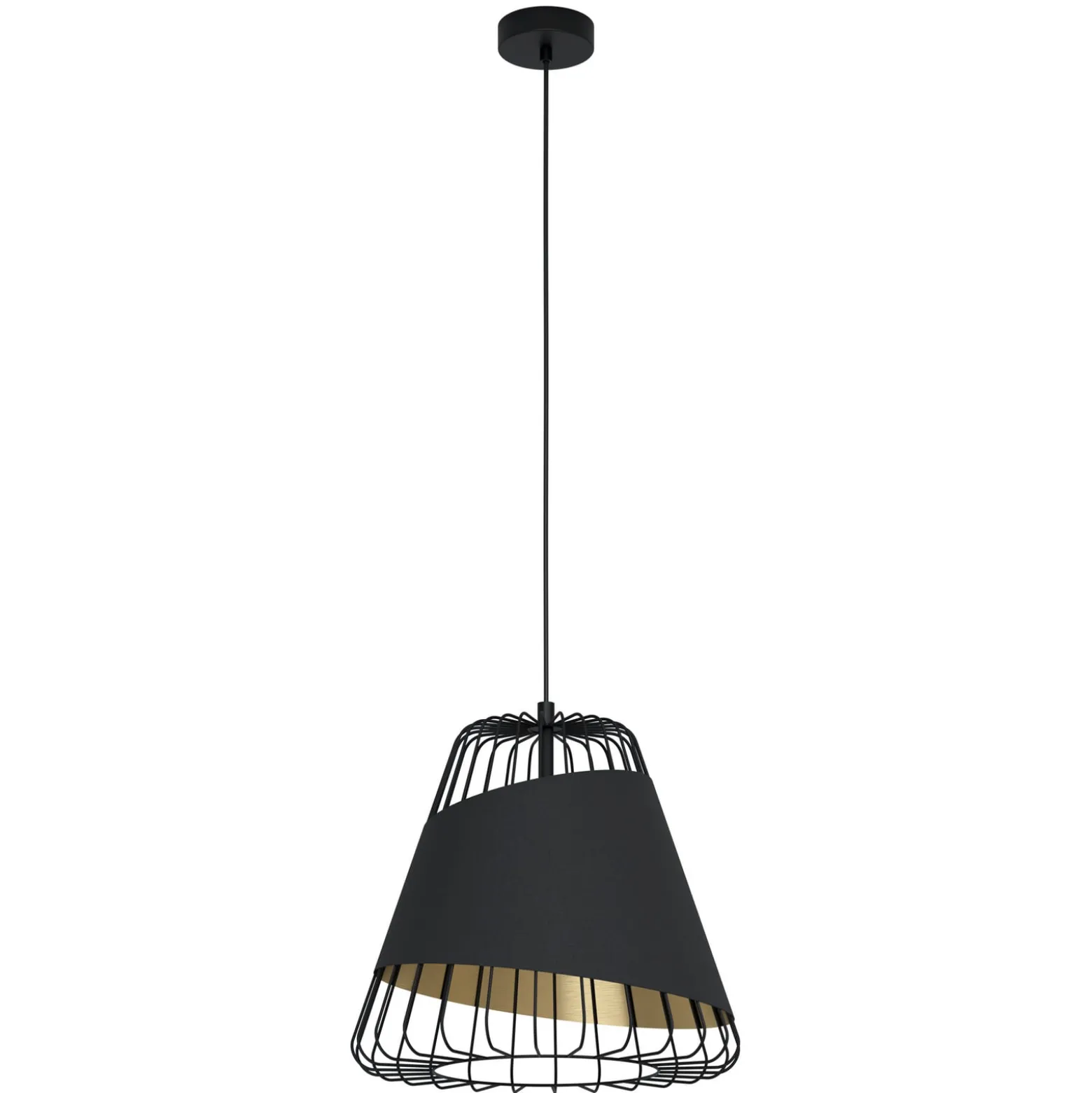 Pendellampe Austell, Ø 43 cm, schwarz/gold, Metall, Stoff