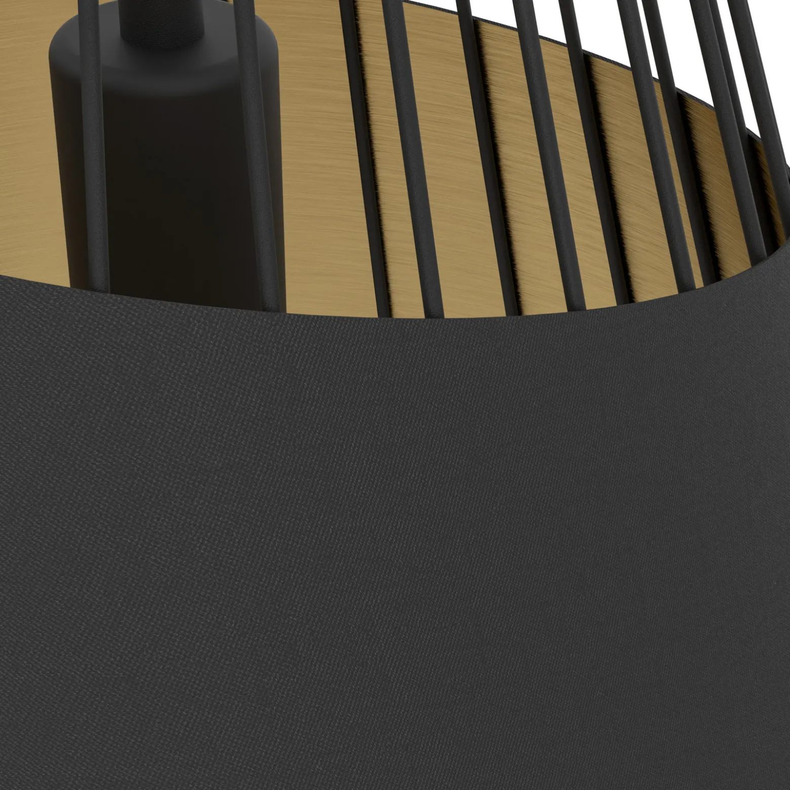 Pendellampe Austell, Ø 43 cm, schwarz/gold, Metall, Stoff