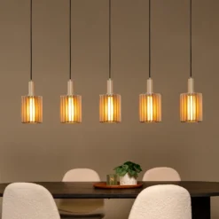 Pendellampe Lambres, taupe, Länge 164 cm, Glas/Metall 5-flg.