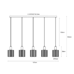 Pendellampe Lambres, taupe, Länge 164 cm, Glas/Metall 5-flg.
