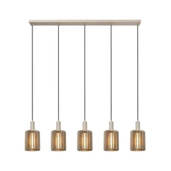 Pendellampe Lambres, taupe, Länge 164 cm, Glas/Metall 5-flg.