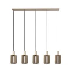 Pendellampe Lambres, taupe, Länge 164 cm, Glas/Metall 5-flg.
