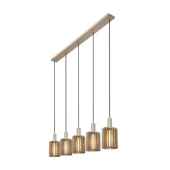 Pendellampe Lambres, taupe, Länge 164 cm, Glas/Metall 5-flg.
