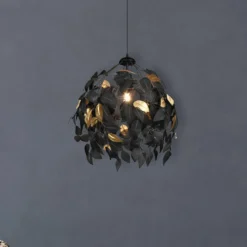 Pendellampe Leavy, schwarz/gold, Ø 38 cm, Kunststoff