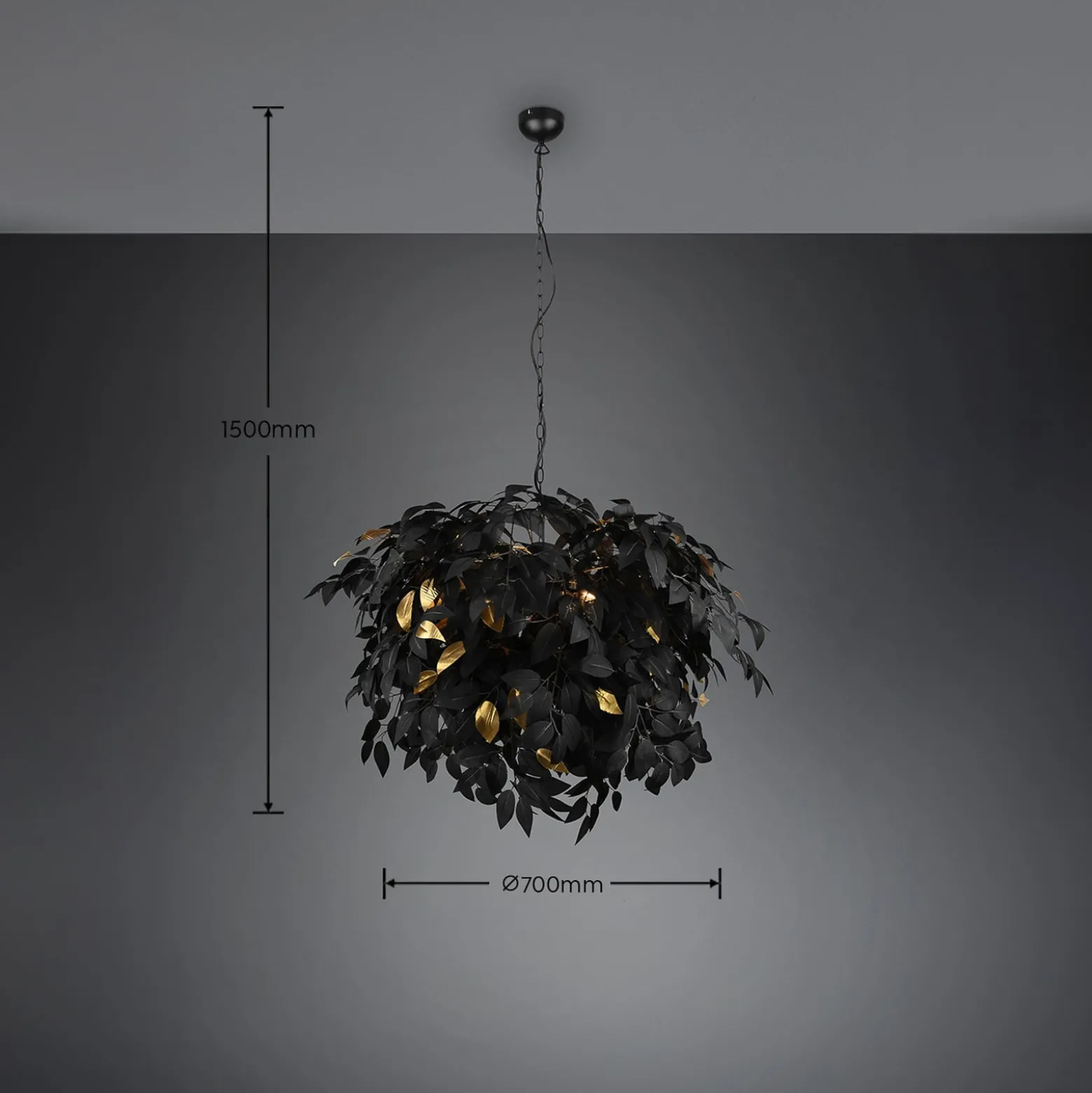 Pendellampe Leavy, schwarz/gold, Ø 70 cm, Kunststoff