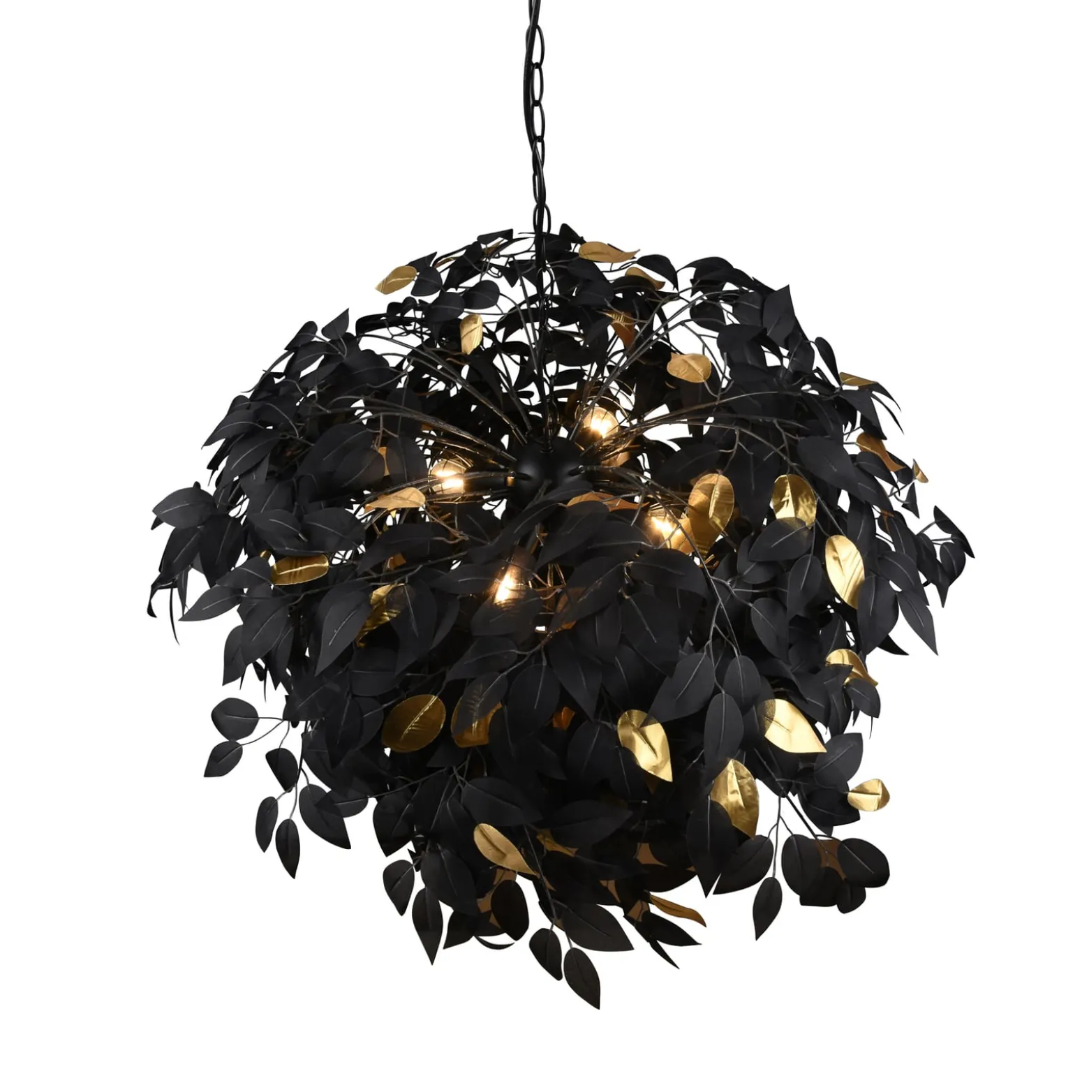 Pendellampe Leavy, schwarz/gold, Ø 70 cm, Kunststoff