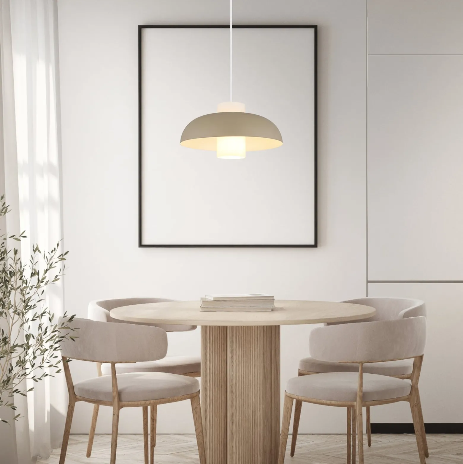 Pendellampe Lowe, sandfarben matt, Ø 38 cm, Metall