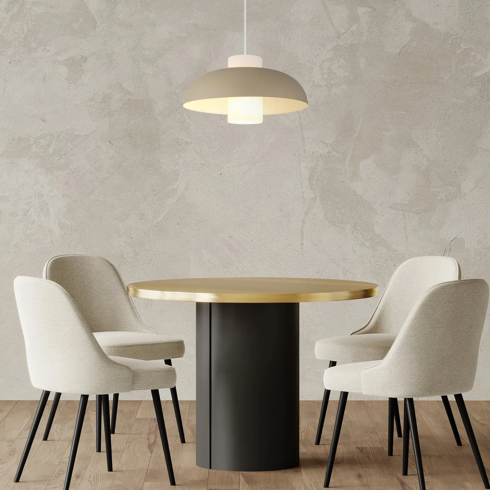 Pendellampe Lowe, sandfarben matt, Ø 38 cm, Metall