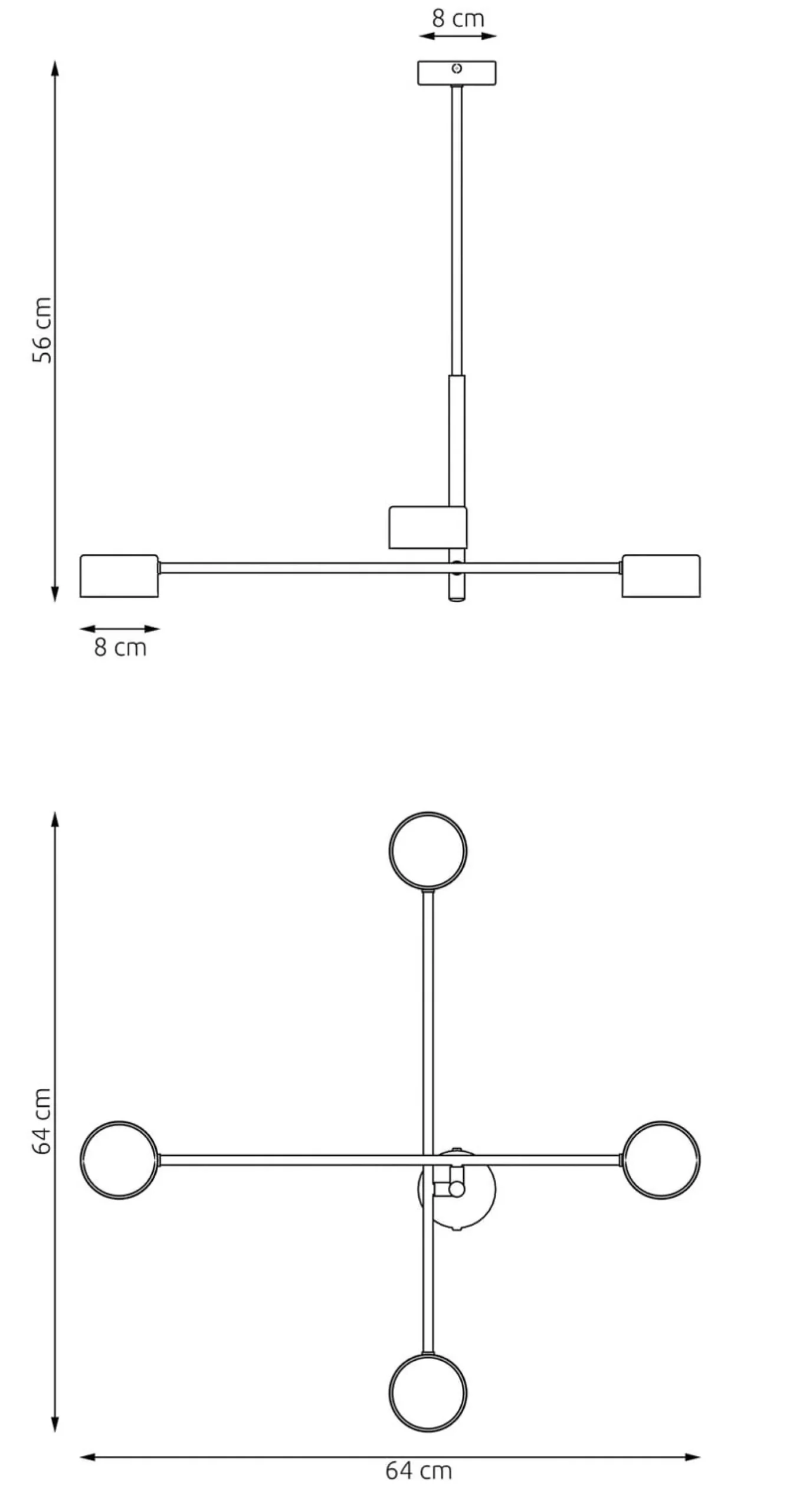 Pendellampe Natsu, Länge 64 cm, Metall, 4-flg.