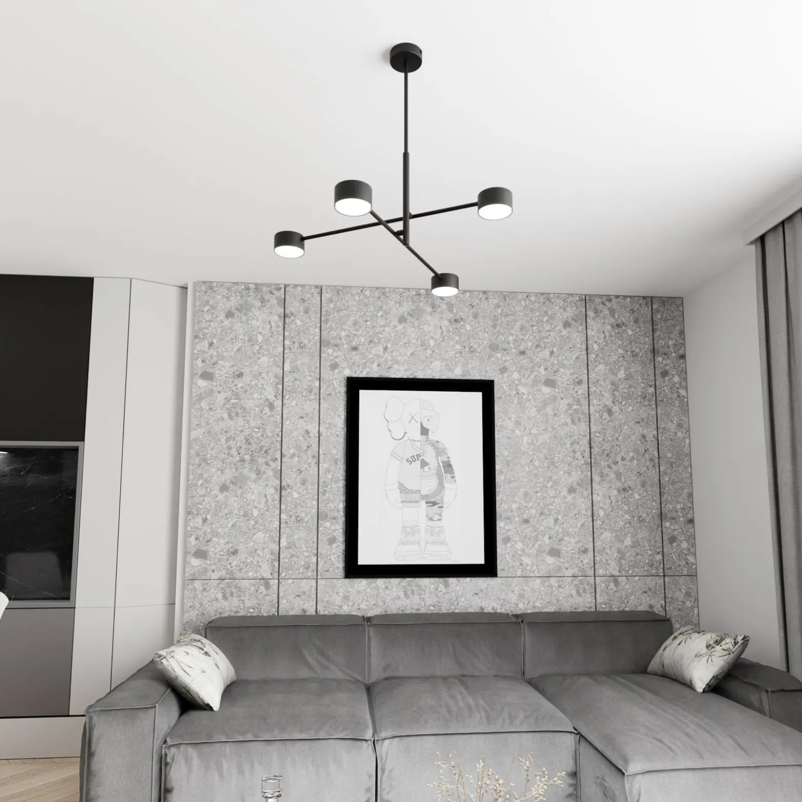 Pendellampe Natsu, Länge 64 cm, Metall, 4-flg.