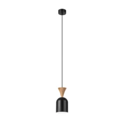 Pendellampe Nolan, Ø 11 cm, schwarz/eiche, Metall/Holz
