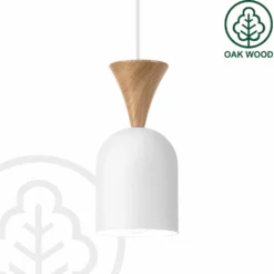 Pendellampe Nolan, Ø 11 cm, weiß/eiche, Metall/Holz