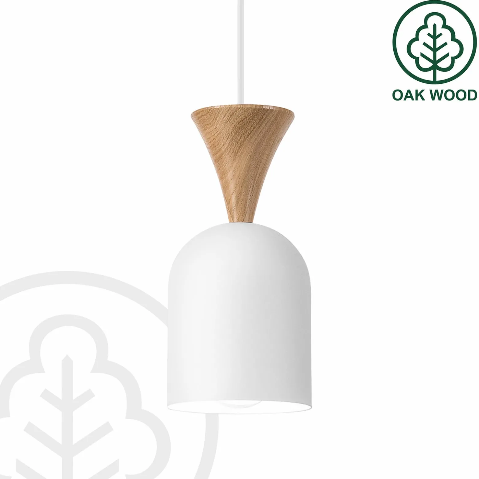 Pendellampe Nolan, Ø 11 cm, weiß/eiche, Metall/Holz