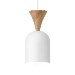 Pendellampe Nolan, Ø 11 cm, weiß/eiche, Metall/Holz
