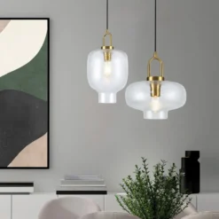 Pendellampe Oslo, Ø 23 cm, klar/goldfarben, Glas
