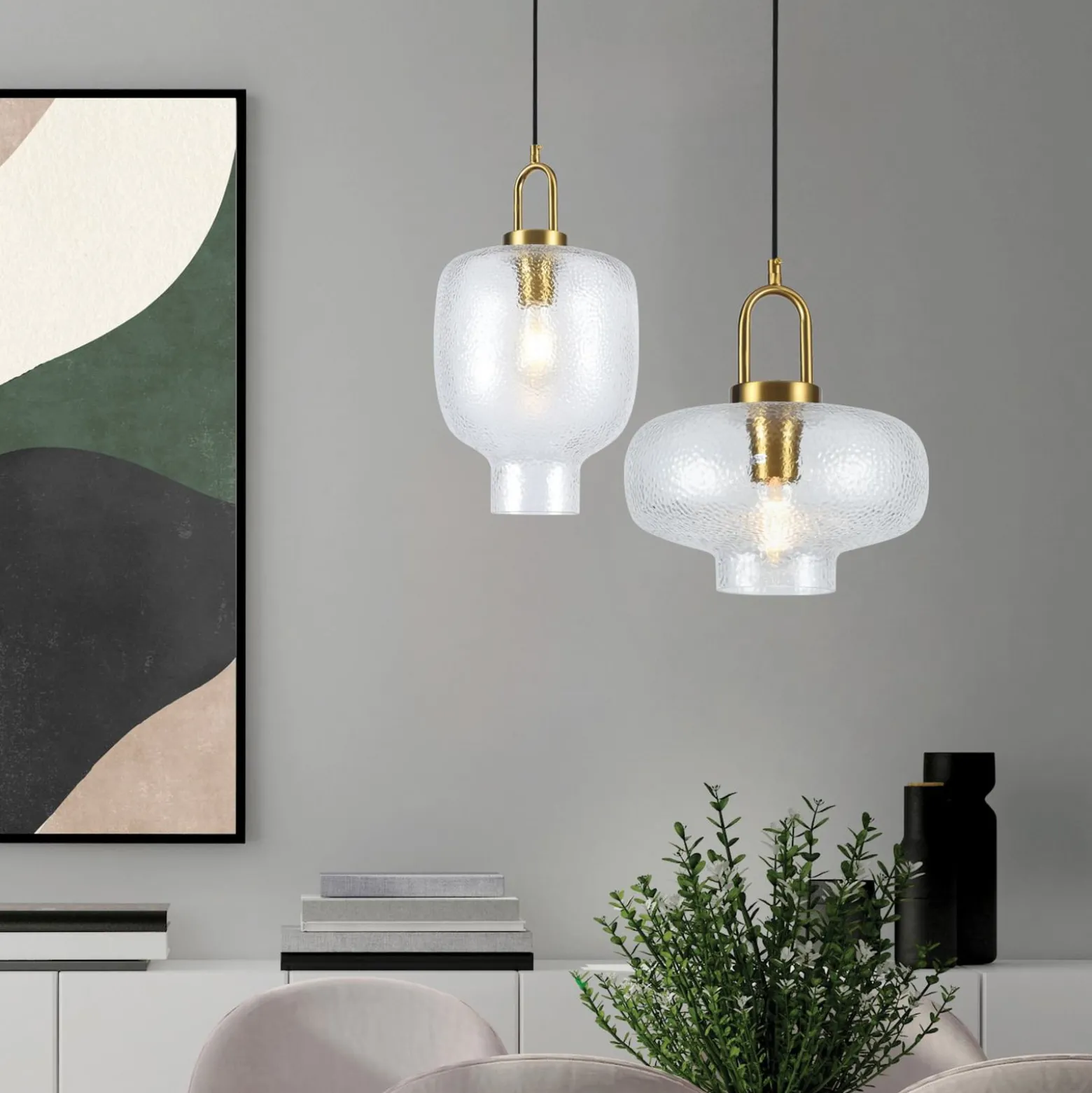Pendellampe Oslo, Ø 23 cm, klar/goldfarben, Glas