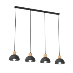 Pendellampe Seco, Länge 90 cm, schwarz, Metall/Holz, 4-flg.