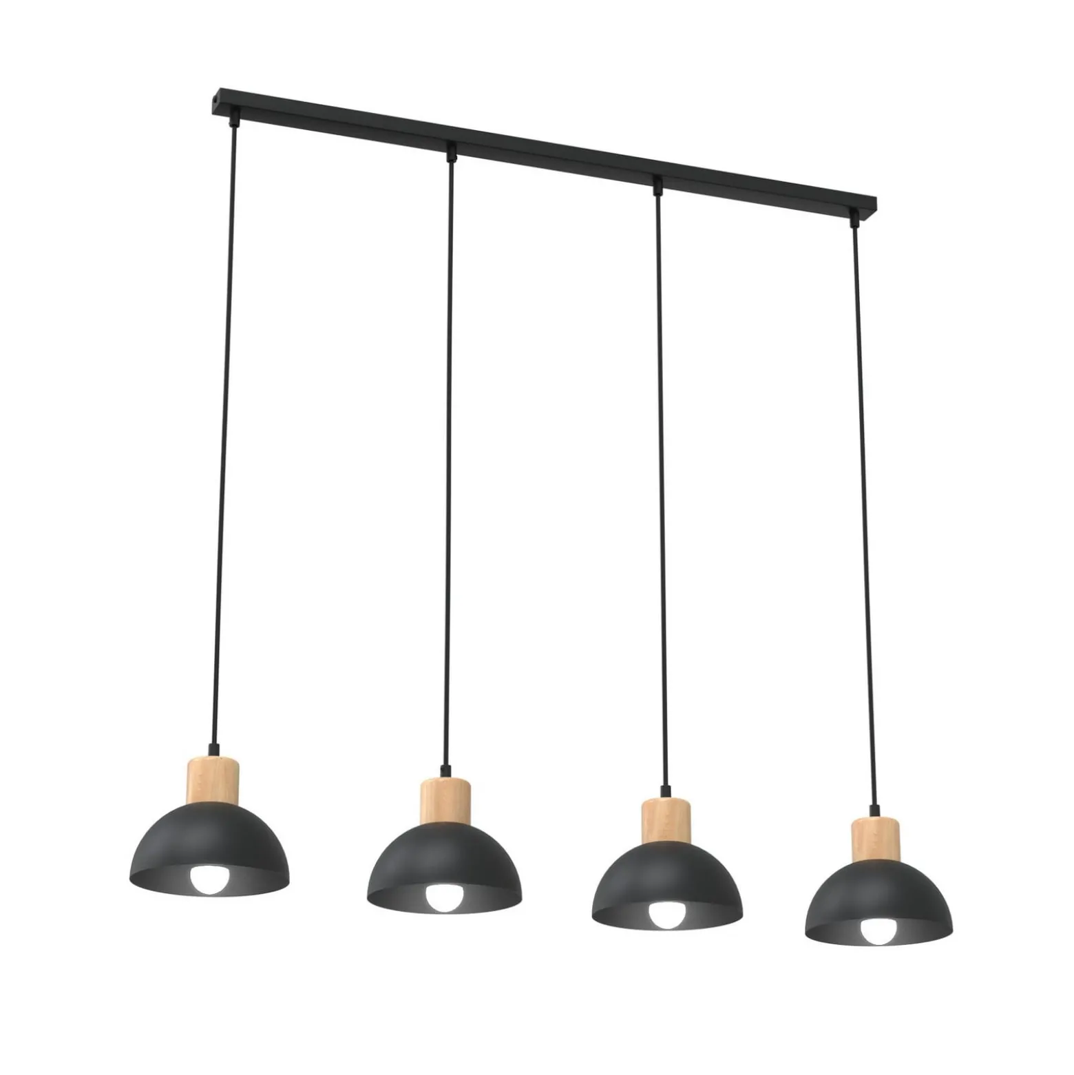Pendellampe Seco, Länge 90 cm, schwarz, Metall/Holz, 4-flg.