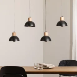 Pendellampe Seco, Länge 90 cm, schwarz, Metall/Holz, 4-flg.