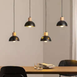 Pendellampe Seco, Länge 90 cm, schwarz, Metall/Holz, 4-flg.