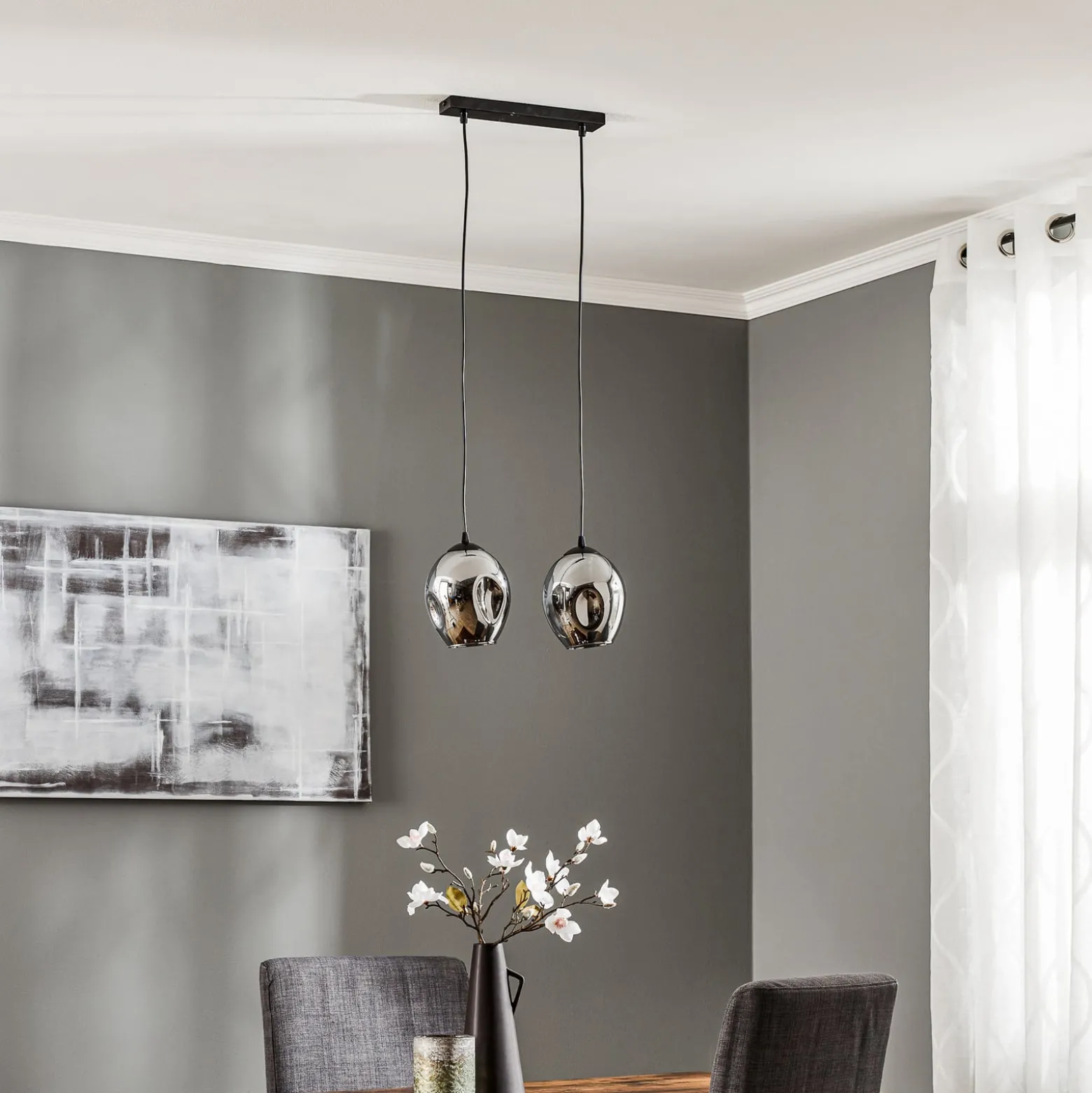 Pendellampe Starla zweiflammig, Glas grafit