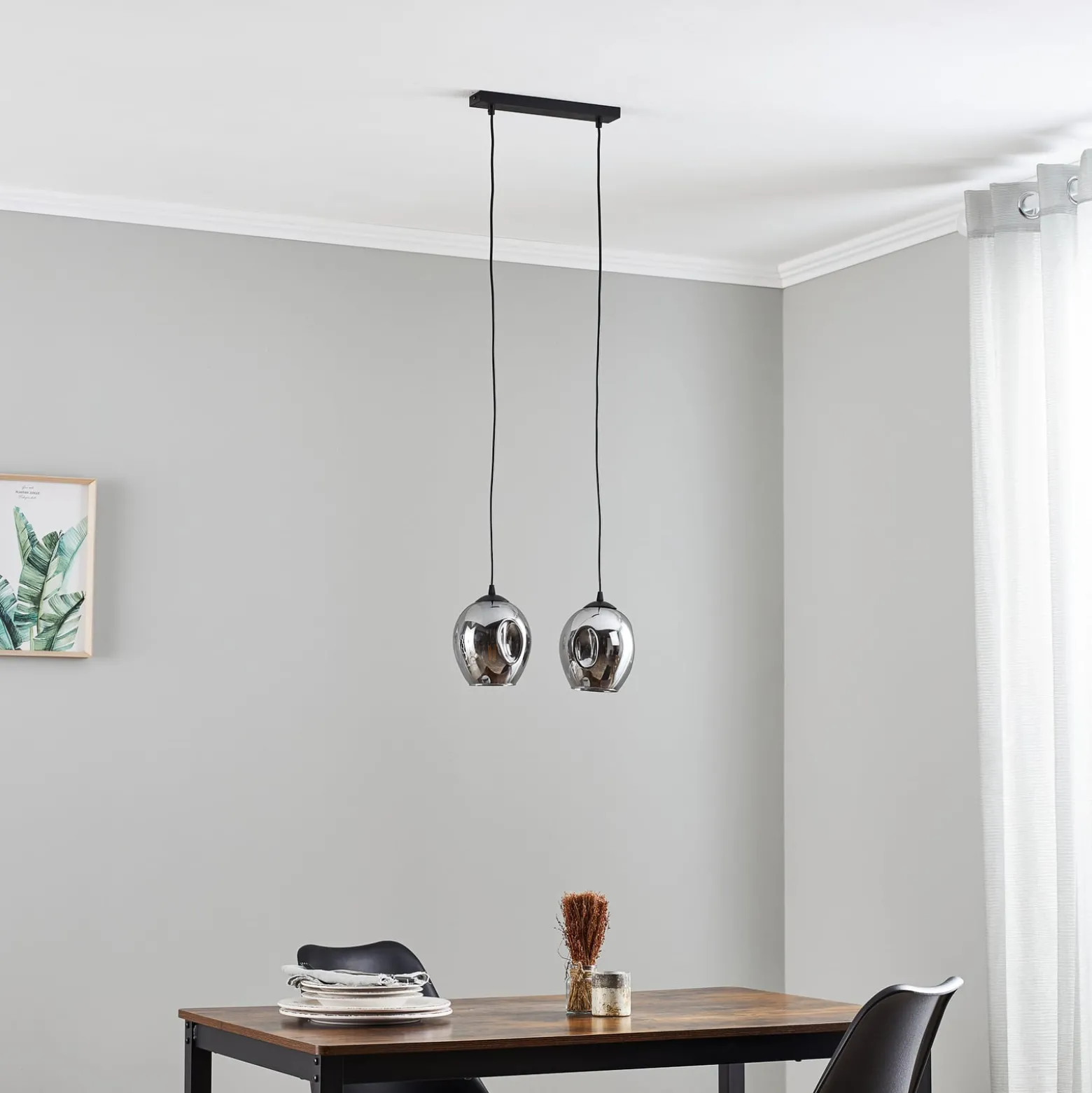 Pendellampe Starla zweiflammig, Glas grafit