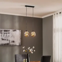 Pendellampe Starla zweiflammig, Glas grafit