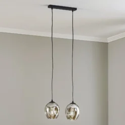 Pendellampe Starla zweiflammig, Glas grafit
